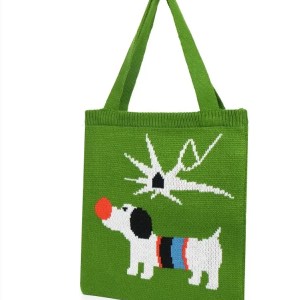 crochet green dog tote bag vintage retro chic top handle handbag, Crochet Green Dog Tote Bag - Vintage Retro Chic Top-Handle Handbag, 4