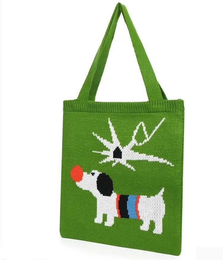 crochet green dog tote bag vintage retro chic top handle handbag, Crochet Green Dog Tote Bag - Vintage Retro Chic Top-Handle Handbag, 4