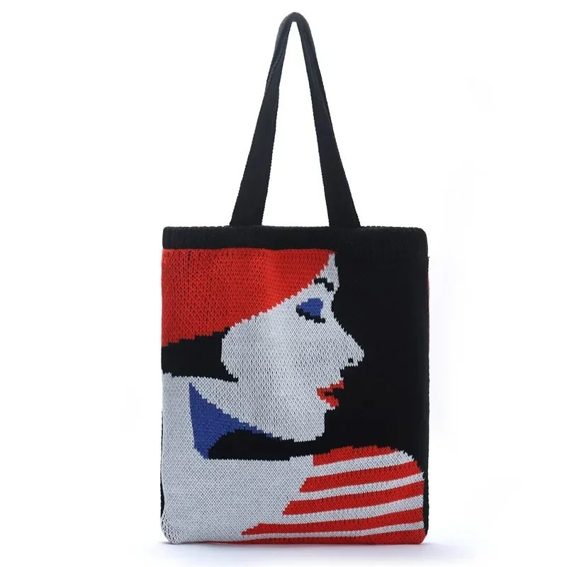 women's crochet knitted yarn tote bag elegant soft black top handle shopper for everyday & shopping Women's Crochet Knitted Yarn Tote Bag - Elegant Soft Black Top-Handle Shopper for Everyday & Shopping