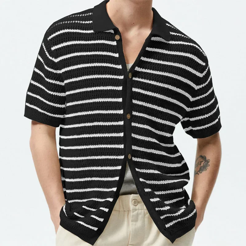 Men\s See-through Knit Stripe Shirt