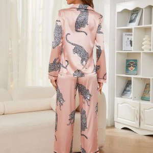 leopard print silk satin pyjama set – women’s long sleeve button down top & full length pants, 2 piece sleepwear Leopard Print Silk Satin Pyjama Set – Women’s Long Sleeve Button-Down Top & Full-Length Pants, 2-Piece Sleepwear 2