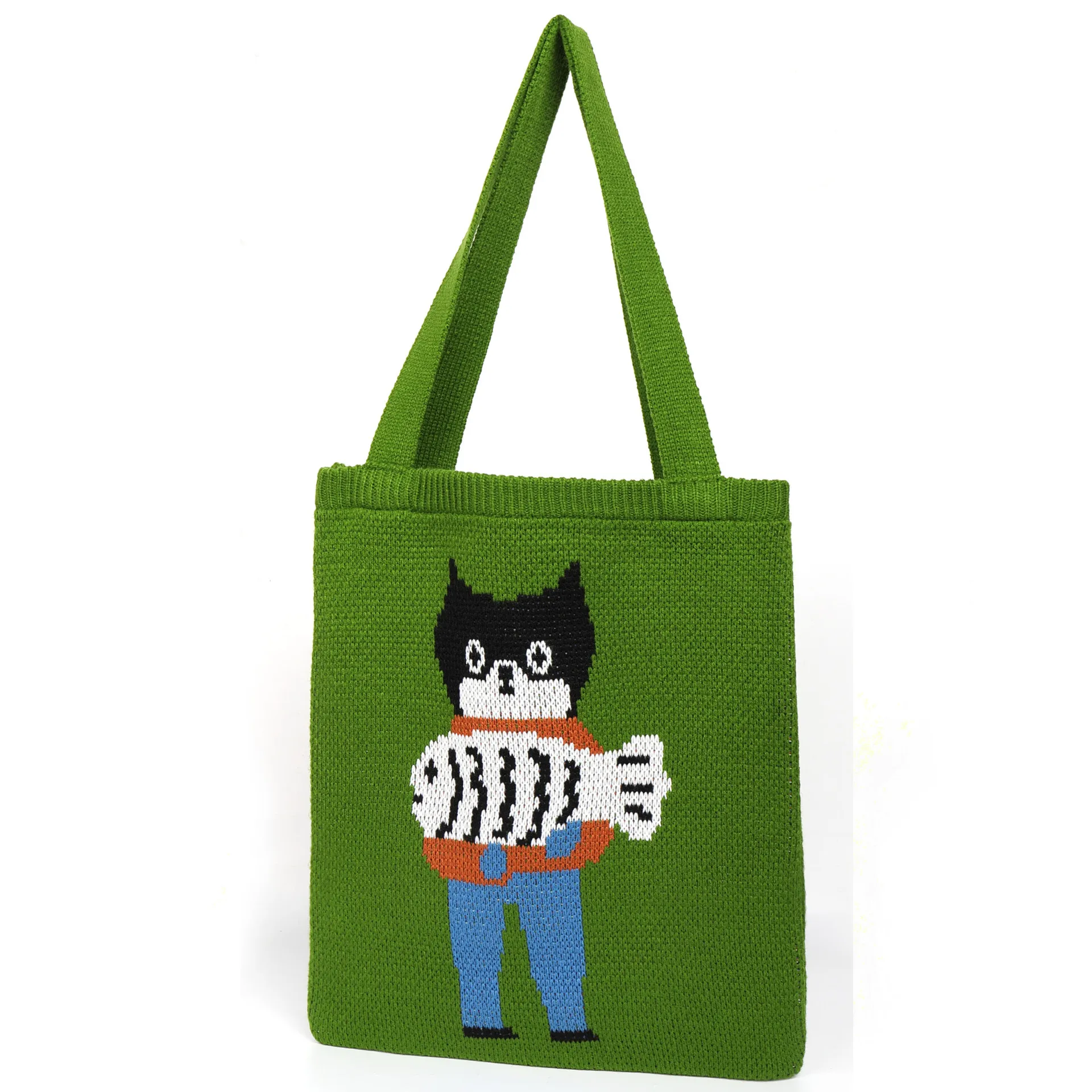 Fashion Crochet Tote Bag – Stylish Jacquard Cat Fish, Large Capacity Soft Knitted Pouch, Shopping Bag 2