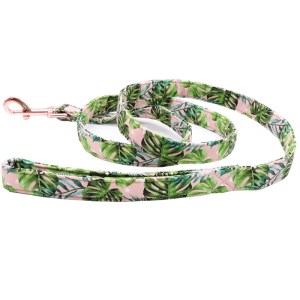 Cotton Green Plam Leaf Dog Harness with Bowtie and Basic Dog Leash  Adjustable Buckle Pet Supplies 3