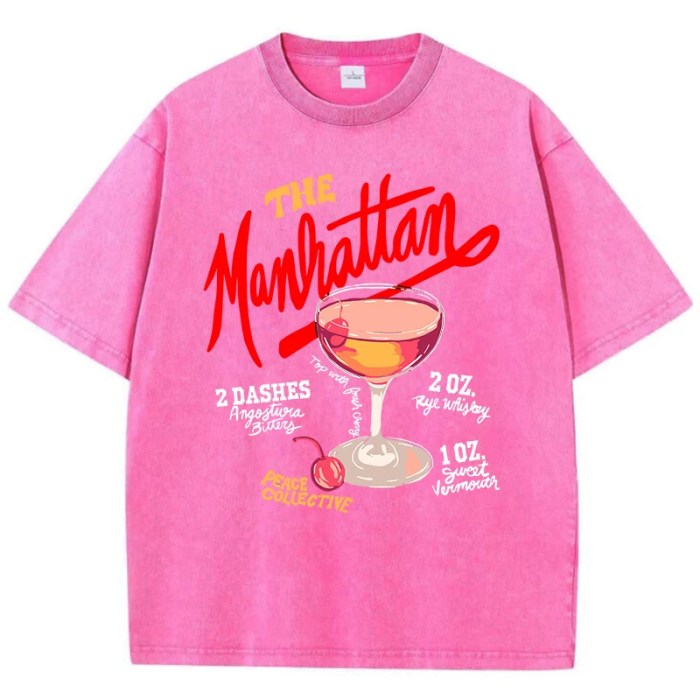 oversized women’s washed t shirt – manhattan cherry cocktail print, distressed cotton crewneck tee Oversized Women’s Washed T-Shirt – Manhattan Cherry Cocktail Print, Distressed Cotton Crewneck Tee