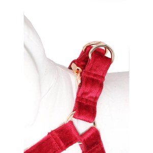 Red Velvet Dog Harness Basic Dog Leash Adjustable Buckle Cotton Fabric for Dog or Cat 3
