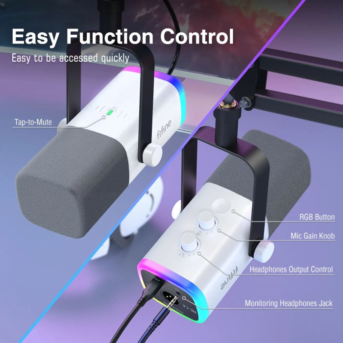 FIFINE USB/XLR Gaming Microphone Kit with Headphone Jack/RGB/Boom Arm,Dynamic Mic Set for PC PS5/4 Mixer AmpliGame White-AM8TW 4