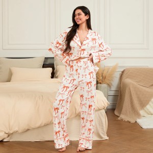 women 2 piece pyjamas long sleeve bow sleepwear Women 2 Piece Pyjamas Long sleeve Bow Sleepwear 4