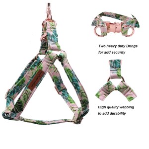 Cotton Green Plam Leaf Dog Harness with Bowtie and Basic Dog Leash  Adjustable Buckle Pet Supplies 2
