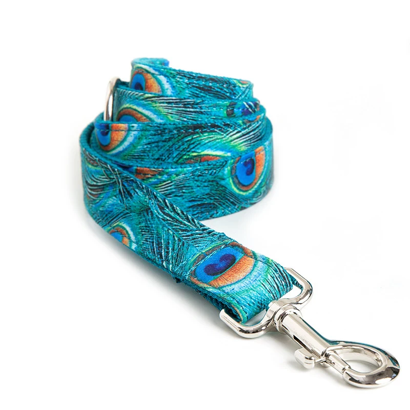 peacock print pet dog collar and leash set Peacock Print Pet Dog Collar and Leash Set 4