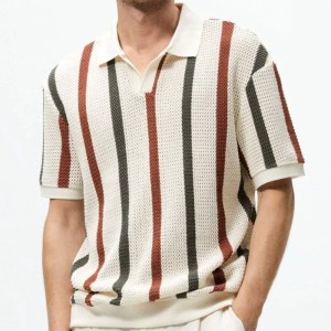 Men\s See-through Knit Stripe Shirt 5