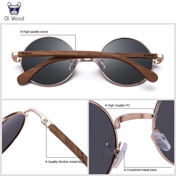 oi wood retro round wood sunglasses for men women poalrized frame Oi Wood Retro Round Wood Sunglasses For Men Women Poalrized Frame 3