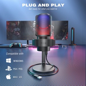 FIFINE USB Microphone for Recording and Streaming on PC and Mac,Headphone Output and Touch-Mute Button,Mic with 3 RGB Modes -A8 5