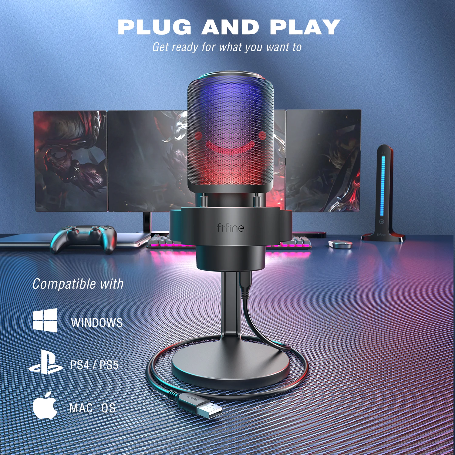 FIFINE USB Microphone for Recording and Streaming on PC and Mac,Headphone Output and Touch-Mute Button,Mic with 3 RGB Modes -A8 5