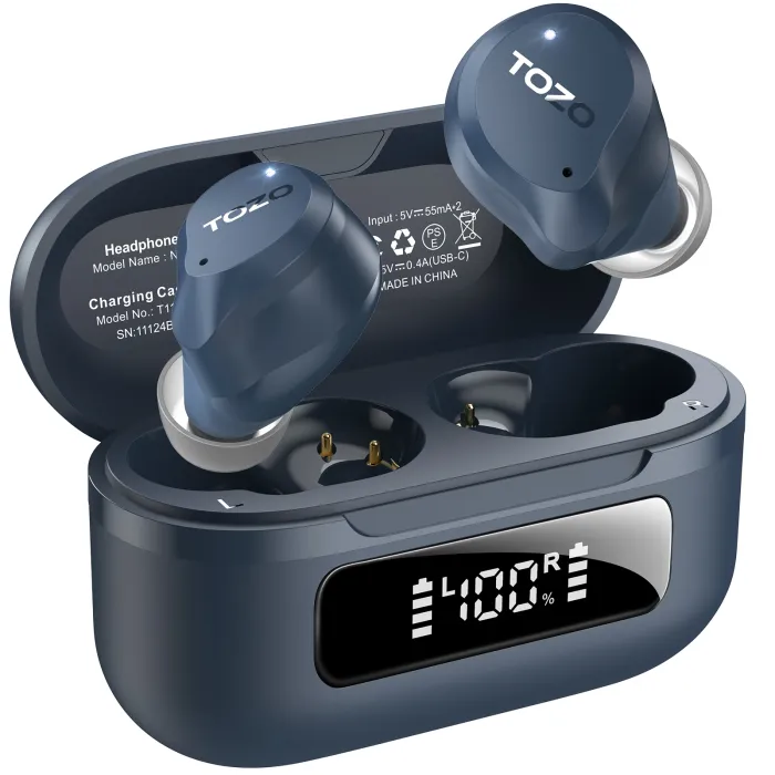 TOZO Bluetooth Earbuds TWS Upgrade in ear Headsets Wireless with Mic LED Power Display Longer Playing Time