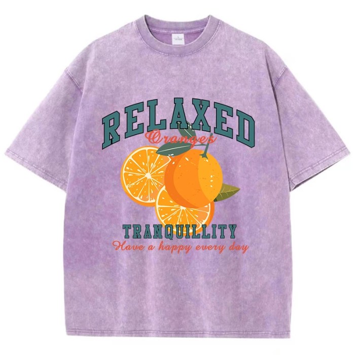 oversized women's washed t shirt – fresh orange print, distressed cotton crewneck tee, vintage style Oversized Women's Washed T-Shirt – Fresh Orange Print, Distressed Cotton Crewneck Tee, Vintage Style 4