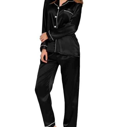 Women's Satin Pyjamas Loungewear Two-piece Sleepwear 1