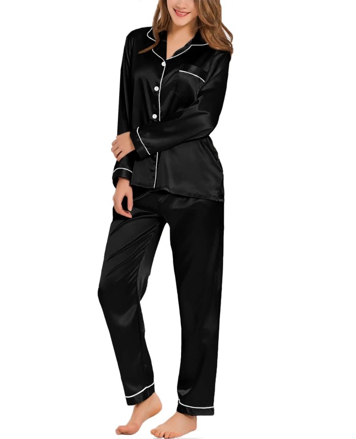 women's satin pyjamas loungewear two piece sleepwear Women's Satin Pyjamas Loungewear Two-piece Sleepwear 1