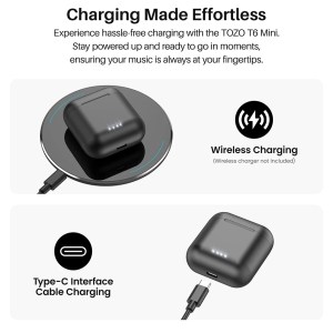 TOZO T6 Upgrade Wireless Earbuds Bluetooth 5.3 Headphones, 50H Playtime with Wireless Charging Case, APP EQ Customisable 5