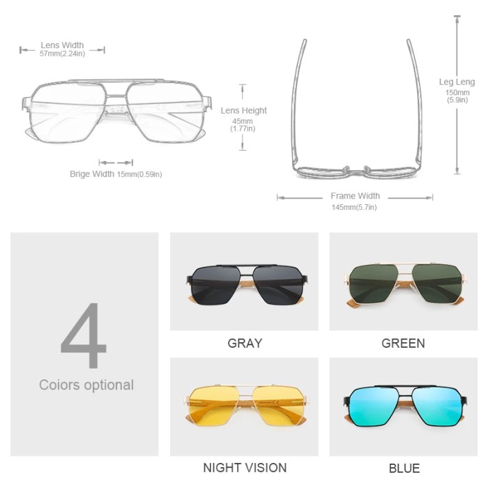 oi wood sunglasses for men women square metal uv protection Oi Wood Sunglasses For Men Women Square Metal UV Protection 2