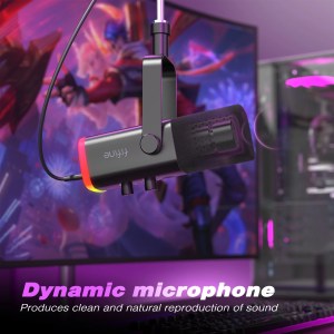 FIFINE USB/XLR Dynamic Microphone with Touch Mute Button,Headphone jack,I/O Controls,for PC PS5/4 mixer,Gaming MIC Ampligame AM8 2
