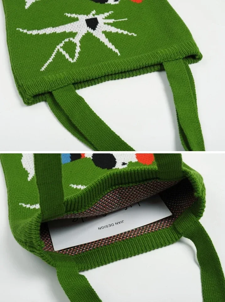 crochet green dog tote bag vintage retro chic top handle handbag, Crochet Green Dog Tote Bag - Vintage Retro Chic Top-Handle Handbag, 3