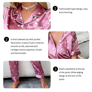 LeFemme Women's Heart Print Satin Pyjama Set 4