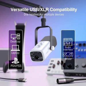 FIFINE USB/XLR Gaming Microphone Kit with Headphone Jack/RGB/Boom Arm,Dynamic Mic Set for PC PS5/4 Mixer AmpliGame White-AM8TW 6