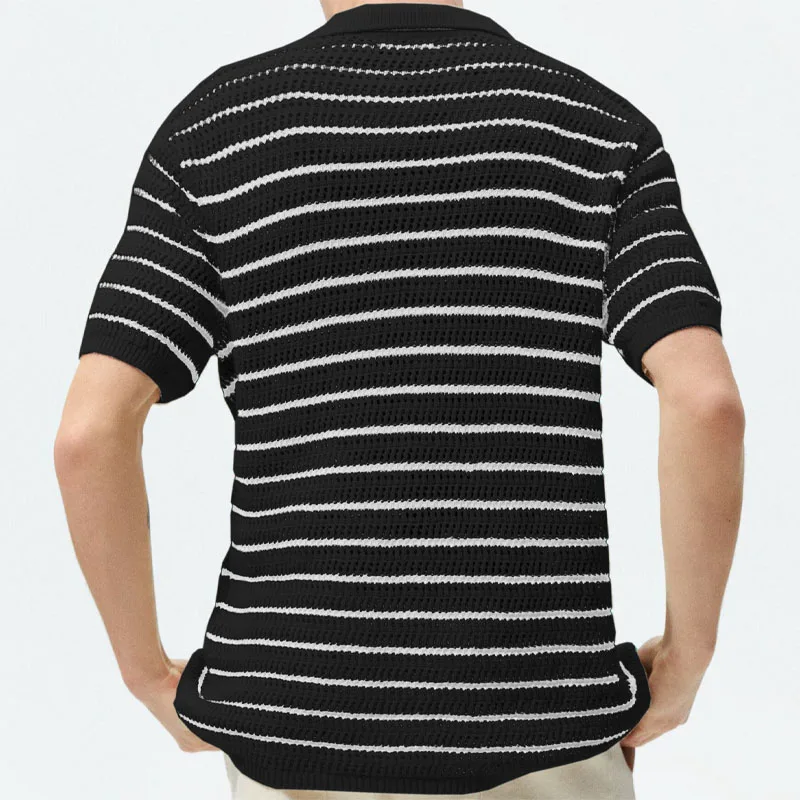 Men\s See-through Knit Stripe Shirt 4