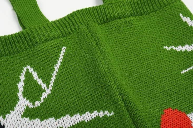 crochet green dog tote bag vintage retro chic top handle handbag, Crochet Green Dog Tote Bag - Vintage Retro Chic Top-Handle Handbag, 2
