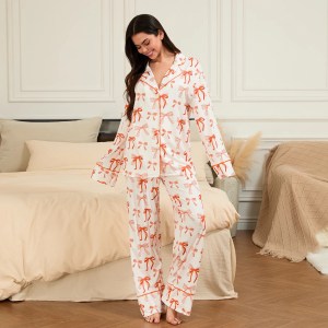 women 2 piece pyjamas long sleeve bow sleepwear Women 2 Piece Pyjamas Long sleeve Bow Sleepwear 5
