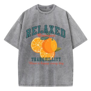 oversized women's washed t shirt – fresh orange print, distressed cotton crewneck tee, vintage style Oversized Women's Washed T-Shirt – Fresh Orange Print, Distressed Cotton Crewneck Tee, Vintage Style 2