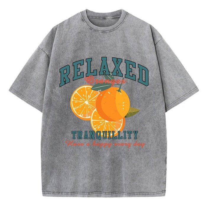 oversized women's washed t shirt – fresh orange print, distressed cotton crewneck tee, vintage style Oversized Women's Washed T-Shirt – Fresh Orange Print, Distressed Cotton Crewneck Tee, Vintage Style 2