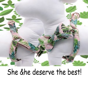 Cotton Green Plam Leaf Dog Harness with Bowtie and Basic Dog Leash  Adjustable Buckle Pet Supplies 4
