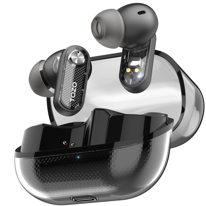 TOZO Crystal Pods True Wireless Earbuds In-ear Bluetooth 5.4 Earphones Dual Mics ENC AI Clear Calls Transparent Charging Case