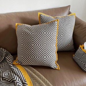 Black Geometric Pillows Knitting Cushion Case Yellow Border Decorative Pillow Cover For Sofa Luxury Living Room Home Decoration 2