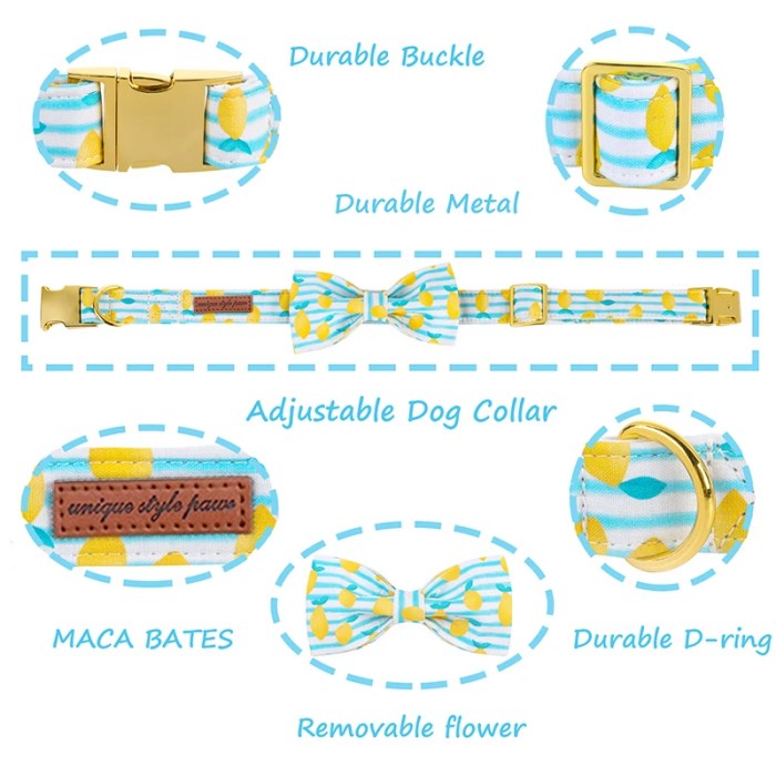lemon dog collar with bowtie unique style paws cute dog collar set Lemon Dog Collar with Bowtie Unique Style Paws Cute Dog Collar Set 3
