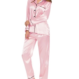 Women's Satin Pyjamas Loungewear Two-piece Sleepwear 4