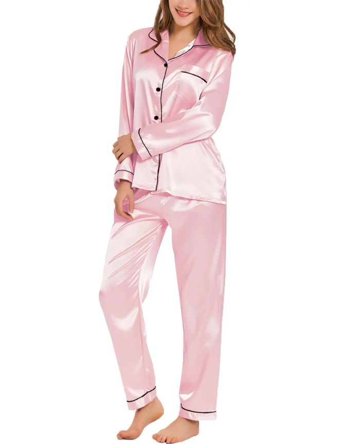 women's satin pyjamas loungewear two piece sleepwear Women's Satin Pyjamas Loungewear Two-piece Sleepwear 4