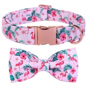 Unique Style Paws Summer Dog Collar with Bow tie, Pink Flamingo