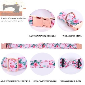 unique style paws summer dog collar with bow tie, pink flamingo Unique Style Paws Summer Dog Collar with Bow tie, Pink Flamingo 2