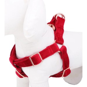 Red Velvet Dog Harness Basic Dog Leash Adjustable Buckle Cotton Fabric for Dog or Cat 4