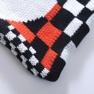 women's crochet knit woolen tote bag fashionable black & white checkerboard plaid winter handbag Women's Crochet Knit Woolen Tote Bag - Fashionable Black & White Checkerboard Plaid Winter Handbag 3