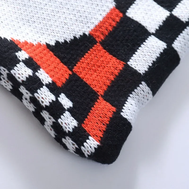 women's crochet knit woolen tote bag fashionable black & white checkerboard plaid winter handbag Women's Crochet Knit Woolen Tote Bag - Fashionable Black & White Checkerboard Plaid Winter Handbag 3