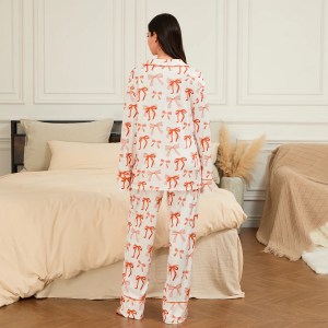 women 2 piece pyjamas long sleeve bow sleepwear Women 2 Piece Pyjamas Long sleeve Bow Sleepwear 3
