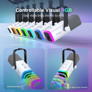 FIFINE USB/XLR Gaming Microphone Kit with Headphone Jack/RGB/Boom Arm,Dynamic Mic Set for PC PS5/4 Mixer AmpliGame White-AM8TW 5