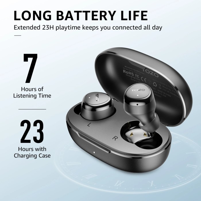 TOZO E1 Built in Mic Earbuds in ear Ergonomic Headsets Wireless Charging IPX6 Waterproof 32 EQs APP Support 1