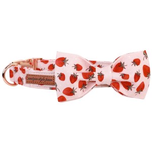 strawberry dog collar with bowtie Strawberry Dog Collar with Bowtie 2