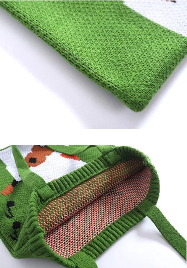 Women's Knitted Wool Tote Bag - Cute Cat Crochet Winter Shopping Top-Handle Handbag for Teens 5