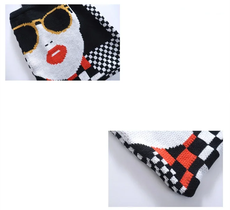 women's crochet knit woolen tote bag fashionable black & white checkerboard plaid winter handbag Women's Crochet Knit Woolen Tote Bag - Fashionable Black & White Checkerboard Plaid Winter Handbag 4