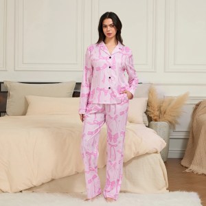 Women's Bow 2 Piece Longsleeve Loungewear Pyjama Set